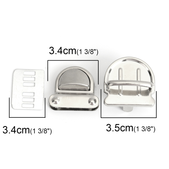 Bild von Eisen(Legierung) Drehschloss für Taschen Silberfarbe 3.3cm x3.2cm 3.2cm x3.2cm 3.2cm x2.9cm, 5 Sets