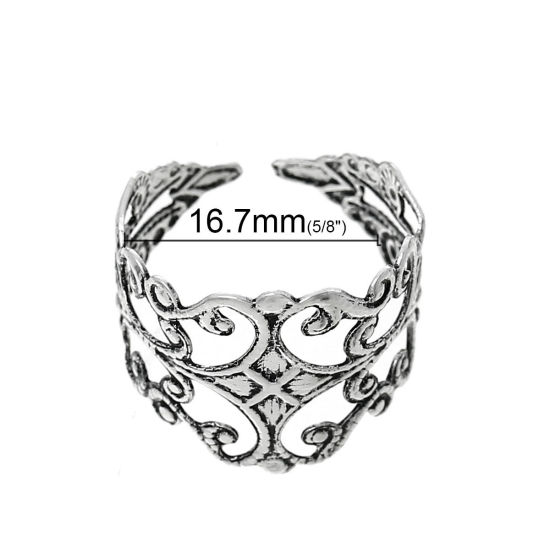 Picture of Brass Adjustable Rings Filigree Stamping Antique Silver Color Hollow 16.7mm( 5/8") (US Size 6.25), 20 PCs                                                                                                                                                     