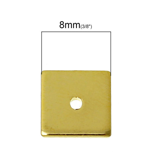 Picture of Copper Spacer Beads Square Gold Plated About 8mm x 8mm, Hole: Approx 0.8mm, 50 PCs