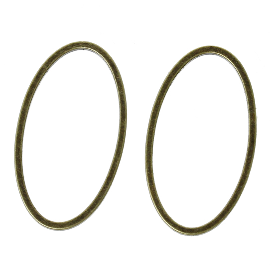 Picture of 100 PCs Brass Connectors Charms Pendants Antique Bronze Oval 24mm x 13mm
