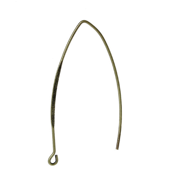 Picture of Brass Ear Wire Hooks Earring Findings Wishbone Antique Bronze 4.4cm x3.5cm(1 6/8" x1 3/8") - 4.4cm x1.9cm(1 6/8" x 6/8"), Post/ Wire Size: (20 gauge), 20 Pairs                                                                                               