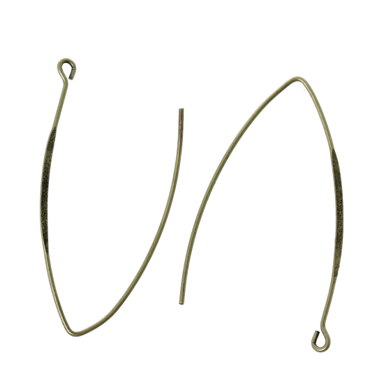 Picture of Brass Ear Wire Hooks Earring Findings Wishbone Antique Bronze 4.4cm x3.5cm(1 6/8" x1 3/8") - 4.4cm x1.9cm(1 6/8" x 6/8"), Post/ Wire Size: (20 gauge), 20 Pairs                                                                                               