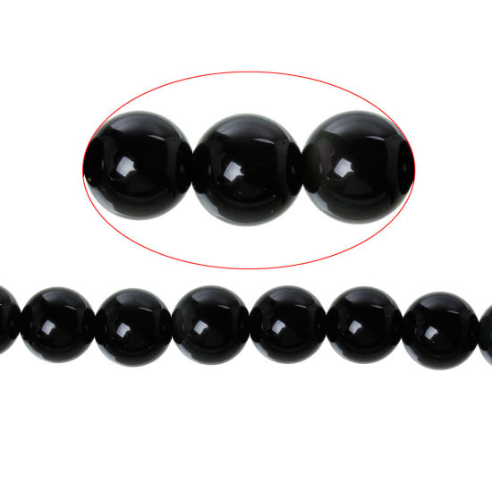 Image de (Classement A) Obsidienne ( Naturel) Perles Rond Noir Env. 8mm Dia, Taille du Trou: Env. 0.5mm, 1 Enfilade ( 39.5cm Long/Enfilade), (Env. 49 PCs/Enfilade)
