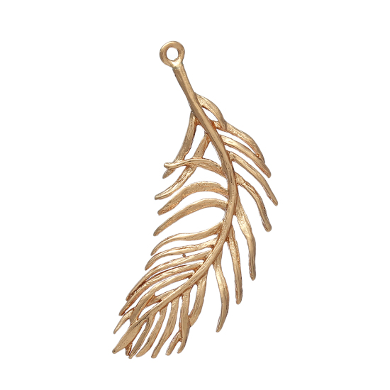 Image de Pendentifs en Laiton Couleur Or 14K Plume 3.8cm x1.4cm(1 4/8" x 4/8") - 3.4cm x1.5cm(1 3/8" x 5/8"), 3 Pcs