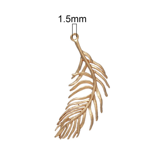 Image de Pendentifs en Laiton Couleur Or 14K Plume 3.8cm x1.4cm(1 4/8" x 4/8") - 3.4cm x1.5cm(1 3/8" x 5/8"), 3 Pcs
