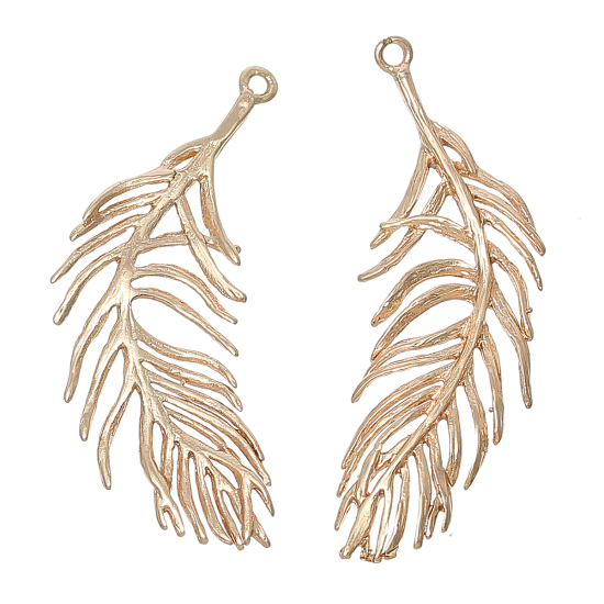 Image de Pendentifs en Laiton Couleur Or 14K Plume 3.8cm x1.4cm(1 4/8" x 4/8") - 3.4cm x1.5cm(1 3/8" x 5/8"), 3 Pcs
