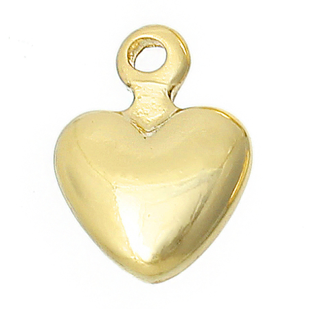 Brass Pendants 14K Gold Color Heart 9mm x 7mm, 10 PCs