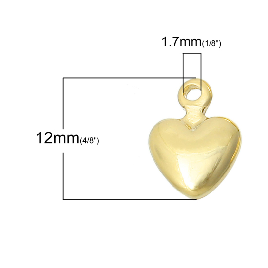 Picture of Brass Pendants 14K Gold Color Heart 12mm x 9mm, 10 PCs                                                                                                                                                                                                        