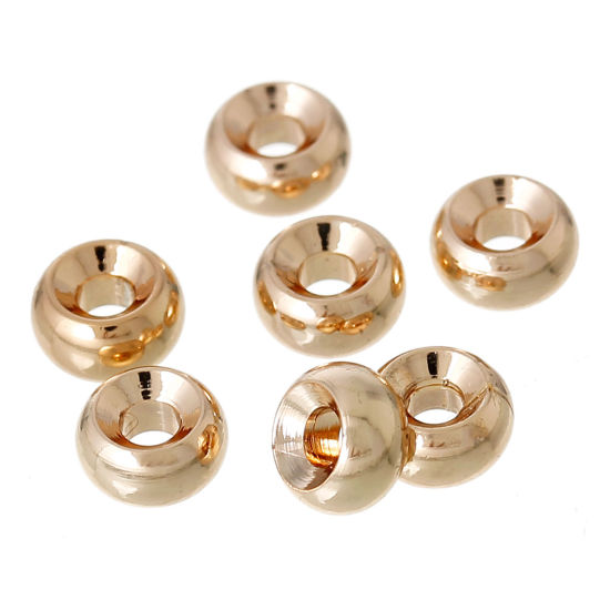 Picture of Brass Spacer Beads For DIY Jewelry Making 14K Gold Color Drum 5mm x 3mm, Hole: Approx 2mm, 20 PCs