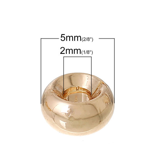 Picture of Brass Spacer Beads For DIY Jewelry Making 14K Gold Color Drum 5mm x 3mm, Hole: Approx 2mm, 20 PCs