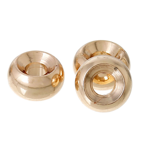 Picture of Brass Spacer Beads For DIY Jewelry Making 14K Gold Color Drum 5mm x 3mm, Hole: Approx 2mm, 20 PCs