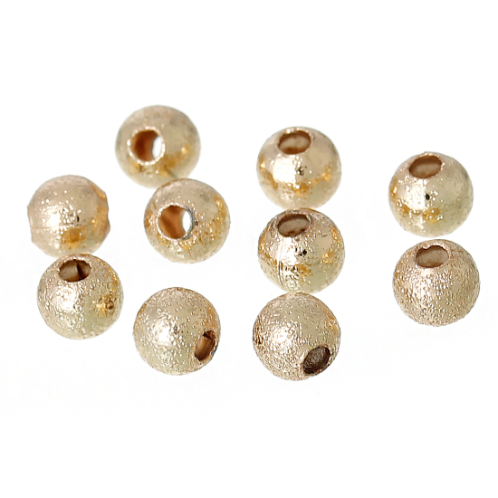 Picture of Brass Spacer Beads For DIY Charm Jewelry Making 14K Gold Color Round Frosted 4mm Dia., Hole: Approx 1.5mm, 20 PCs                                                                                                                                             