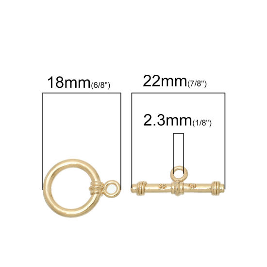 Picture of Brass Toggle Clasps Round 14K Gold Color 22x8mm( 7/8" x 3/8") 18x14mm( 6/8" x 4/8"), 3 Sets                                                                                                                                                                   
