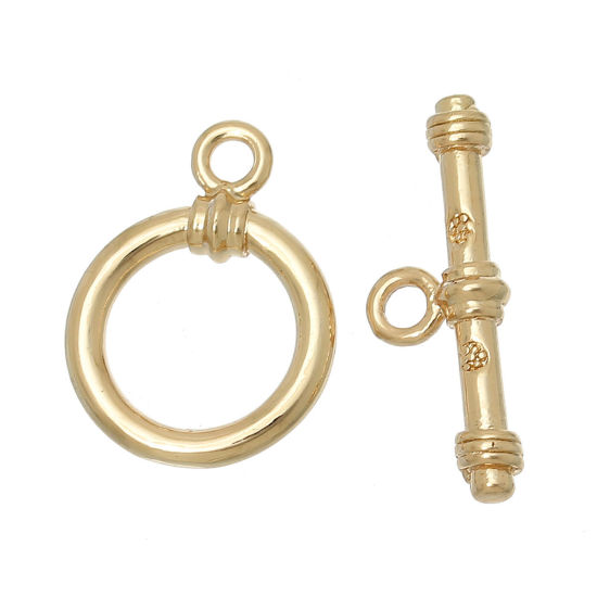 Picture of Brass Toggle Clasps Round 14K Gold Color 22x8mm( 7/8" x 3/8") 18x14mm( 6/8" x 4/8"), 3 Sets                                                                                                                                                                   