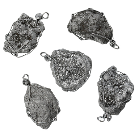 (Grade B) Agate (Electroplate) Druzy /Drusy Pendants Irregular Silvery 5.4cm x3.7cm(2 1/8" x1 4/8") - 4.6cm x3.2cm(1 6/8" x1 2/8"), 1 Piece