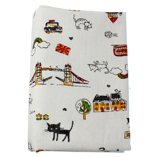 Image de Tissu en Coton & Lin Multicolore Chats 150cm x 100cm, 1 M
