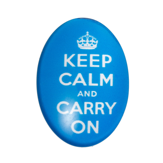 Image de Cabochons d'Embellissement en Verre Ovale Bleu Couronnes avec Mots " KEEP CALM AND CARRY ON " Transparent 25mm x 18mm, 30 Pcs