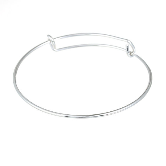 Picture of Brass Expandable Bangle Bracelet, Double Bar, Round Silver Plated Adjustable From 27cm(10 5/8") - 21cm(8 2/8") long, 5 PCs                                                                                                                                    