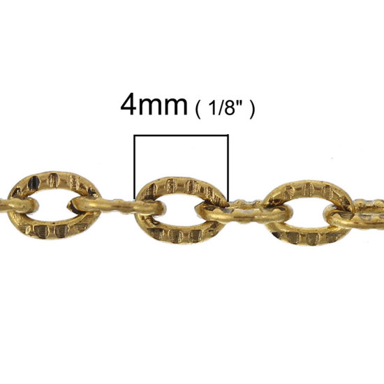 Picture of Iron Based Alloy Textured Link Cable Chain Findings Gold Tone Antique Gold 4x3mm(1/8"x1/8"), 20 M