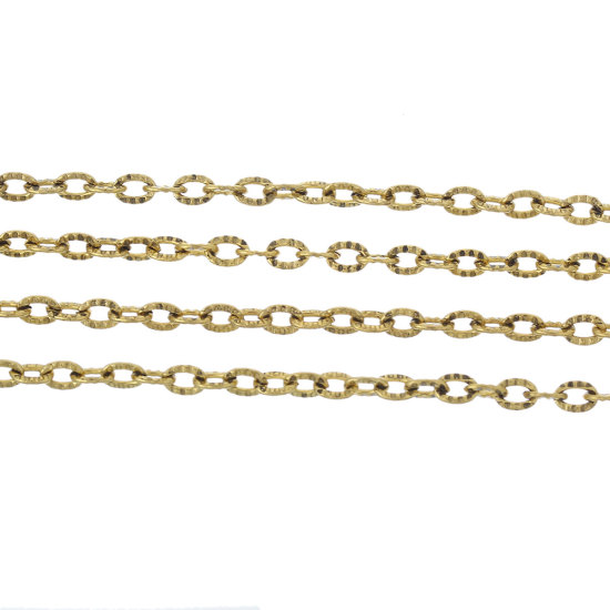 Picture of Iron Based Alloy Textured Link Cable Chain Findings Gold Tone Antique Gold 4x3mm(1/8"x1/8"), 20 M