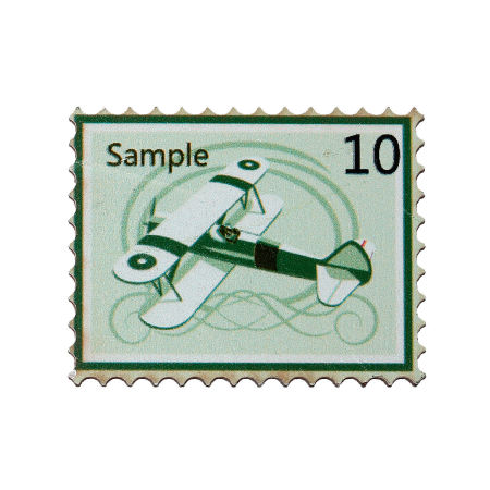 Natural Wood Embellishments Scrapbooking Postage Stamp Green Travel Airplane Message " Sample 10 " Pattern 38mm(1 4/8") x 30mm(1 1/8") , 30 PCs