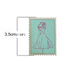 Picture of Wood Embellishments Scrapbooking Postage Stamp Green Skirt Pattern 35mm(1 3/8") x 25mm(1"), 30 PCs