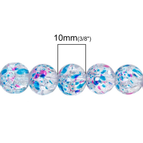 Picture of Glass Loose Beads Round Multicolor Spot Pattern Crackle About 10mm Dia, Hole: Approx 1.4mm, 80cm long, 1 Strand (Approx 84 PCs/Strand)