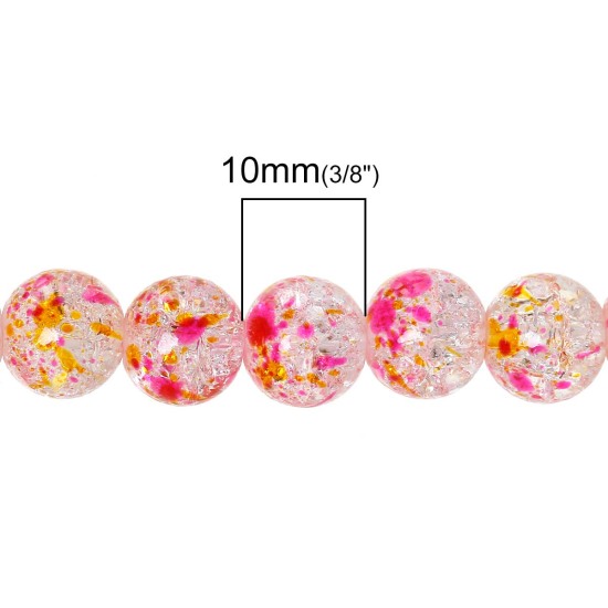 Picture of Glass Loose Beads Round Multicolor Spot Pattern Crackle About 10mm Dia, Hole: Approx 1.4mm, 80cm long, 1 Strand (Approx 84 PCs/Strand)
