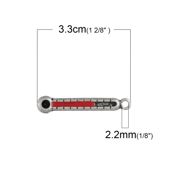 Image de Pendentifs en Alliage de Zinc Thermomètre Argent Vieilli Rouge (Apparié à Strass ss12 Dos en Pointe) Émail 33mm x 6mm, 1 Pièce