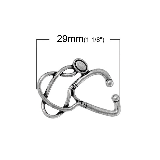 Bild von Zinklegierung Charm Anhänger Stethoskop  Antiksilber 29mm x 24mm, 1 Stück