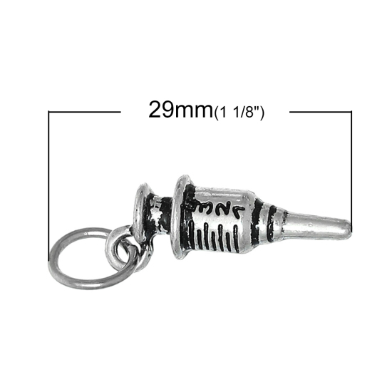 Image de Pendentifs en Alliage de Zinc Seringue Argent Vieilli 26mm x 9mm, 10 Pcs