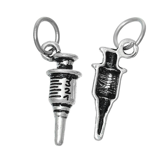 Image de Pendentifs en Alliage de Zinc Seringue Argent Vieilli 26mm x 9mm, 10 Pcs