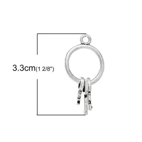Image de Pendentif en Alliage de Zinc Rond Argent Vieilli Clés 33mm x 17mm, 5 Pcs