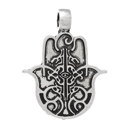 Immagine di Lega di Zinco Charm Ciondoli Palmo Argento Antico Modello Scolpito 37mm x 30mm , 5 Pz
