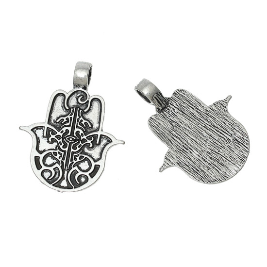 Image de Pendentifs en Alliage de Zinc Paume Argent Vieilli Fleurs 37mm x 30mm, 5 Pcs