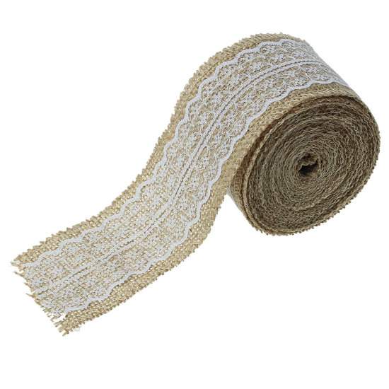 Picture of Natural Jute Burlap Easter Ribbon Lace Trim White 6cm(2 3/8"), 1 Roll(Approx 5 M/Roll)