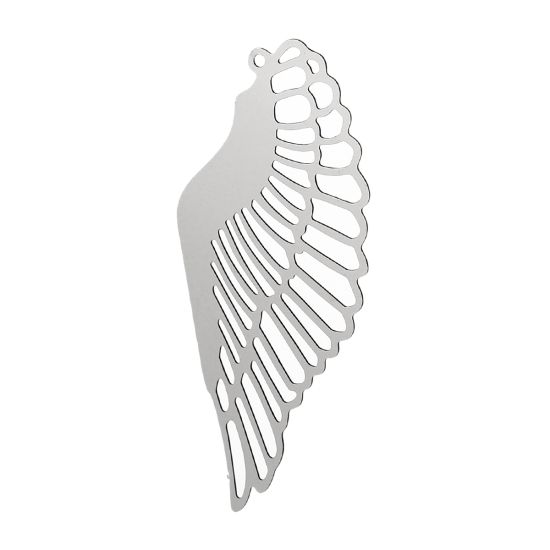Bild von 304 Edelstahl Charm Anhänger Filigran Stempel Engel Flügel Silberfarben 42mm x 19mm, Dicke:0.3mm, 10 Stücke