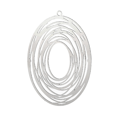 Image de Pendentifs Estampe en Filigrane Creux en 304 Acier Inoxydable Ovale Cercles Fleurs Gravé Argent Mat 57mm x 40mm, 10 Pcs