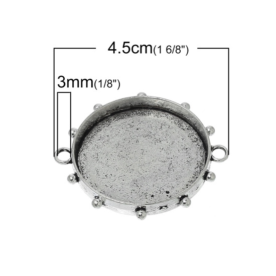 Picture of Zinc Based Alloy Cabochon Settings Connectors Round Antique Silver Color (Fits 3.4cm Dia) 45mm(1 6/8") x 41mm(1 5/8"), 1 Piece