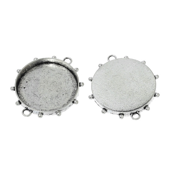 Picture of Zinc Based Alloy Cabochon Settings Connectors Round Antique Silver Color (Fits 3.4cm Dia) 45mm(1 6/8") x 41mm(1 5/8"), 1 Piece