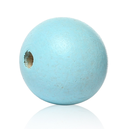Picture of Natural Wood Spacer Beads Round Light Blue About 12mm Dia, Hole: Approx 2.1mm-3.1mm, 24 PCs