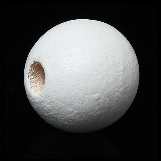 Изображение Деревянные Бусины Круглые, Белый 30мм диаметр, 5mm-5.6mm, 10 ШТ