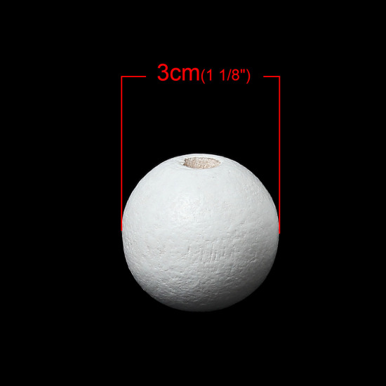 ウッド スペーサ ビーズ 円形 白 約 30mm直径、 穴：約 5mm-5.6mm、 10 個 の画像