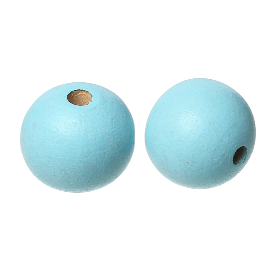 Picture of Wood Spacer Beads Round Light Blue About 35mm Dia, Hole: Approx 3.7mm-4.4mm, 2 PCs