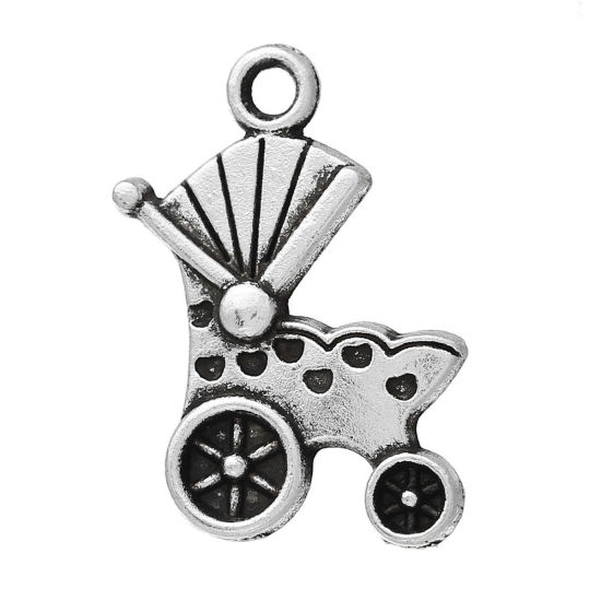 Immagine di Lega di Zinco Charm Ciondoli Passeggino Argento Antico 19mm x 14mm , 30 Pz