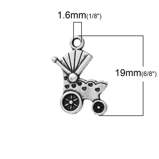Immagine di Lega di Zinco Charm Ciondoli Passeggino Argento Antico 19mm x 14mm , 30 Pz