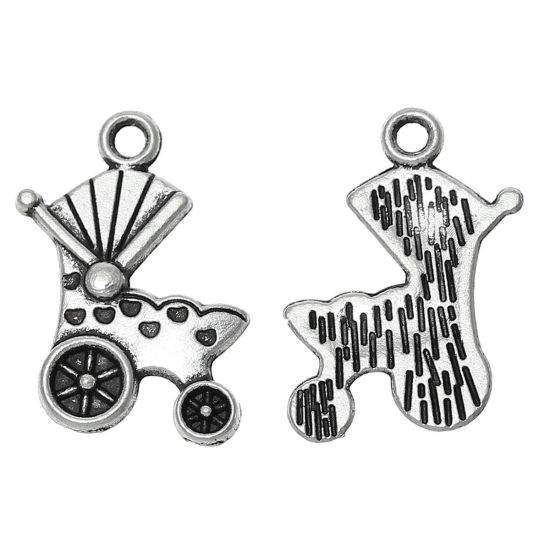 Immagine di Lega di Zinco Charm Ciondoli Passeggino Argento Antico 19mm x 14mm , 30 Pz