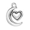 Picture of Zinc Based Alloy Charms Half Moon Heart Antique Silver Color 18mm(6/8") x 14mm(4/8"), 30 PCs