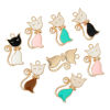 Picture of Zinc Metal Alloy Charm Pendants Cat Animal Gold Plated At Random Mixed Enamel (Can Hold ss4 Rhinestone) 28mm(1 1/8") x 16mm(5/8"), 10 PCs