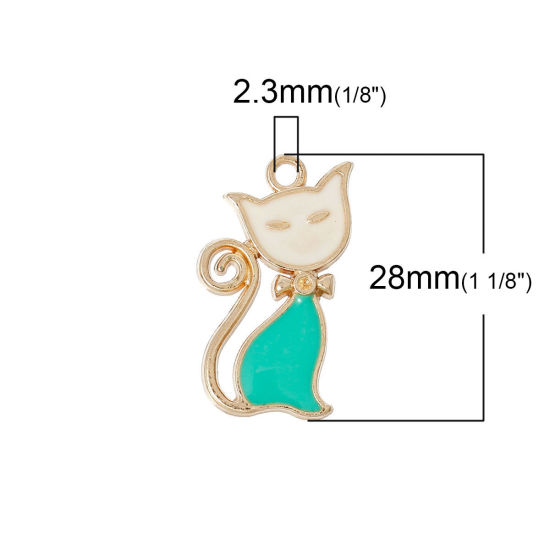 Image de Pendentif en Alliage de Zinc Animal Chat Doré Couleur au Hasard (Approprié à Strass ss4) Email 28mm x 16mm, 10 Pcs